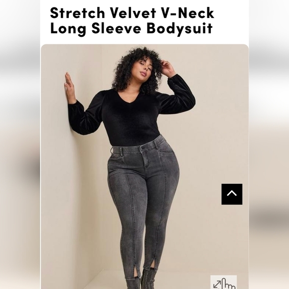 Stretch Velvet black V-Neck Long Sleeve Bodysuit Plus size 5x - Picture 1 of 8